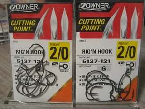 2 Packs Owner 5137-121 Rig'N Fish Hooks Bass Rigging Size 2/0 Black Chrome - Picture 1 of 6