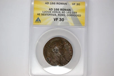 Lucius Verus (AD 161-169). AE sestertius (30mm). ANACS VF-30 Corroded. - Image 1 of 4