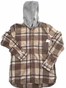 Vans Boys Sz. M 10-12 Flannel Beige Plaid Hoodie Hoody Long Sleeves Shirt NWT - Picture 1 of 12