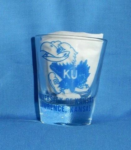 University of Kansas K.U. Jayhawks Bird Mascot Lawrence Kansas Shot Glass RARE Cover