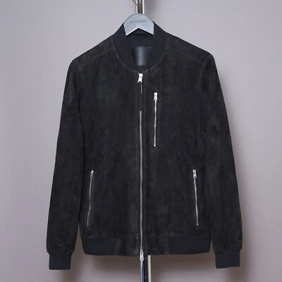 ALL SAINTS Suede Leather Jacket SMALL Mens Black S Biker Bomber Celebrity KEMBLE - Image 1 of 4
