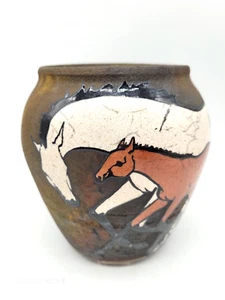 RAR! Melinda Ishida Forster Vase Raku Studio Kunstkeramik Pferde Ohio Designer - Bild 1 von 14