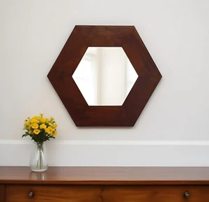 19" Dark Brown Hexagon Solid Wood Framed Accent Mirror - Picture 1 of 8