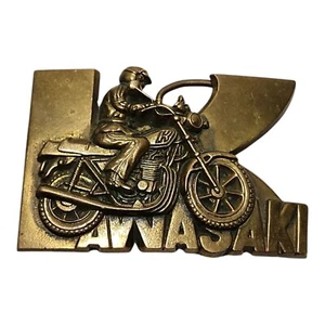 Vintage Kawasaki Motorcycle Brass Belt Buckle 3.25" X 2.25' Baron Buckle Taiwan - Picture 1 of 7