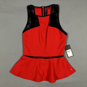 GUESS Peplum Lace Top Red Sleeveless Womens Small Zipper Y2k Blouse - Picture 1 of 11