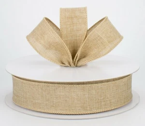 1.5" or 2.5" wired ribbon solid beige royal canvas all season 5 yds CHOOSE WIDTH - Picture 1 of 8