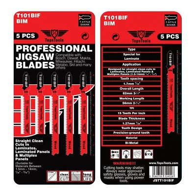 5 x TopsTools T101BIF Stichsägeblätter für Laminat saubere Schnitte Dewalt Bosch Makita