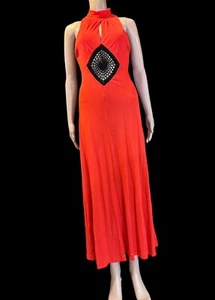 Vintage Mr Boots Limited Edition Sleeveless Halter Maxi Dress Red 60s 70s READ - Picture 1 of 15