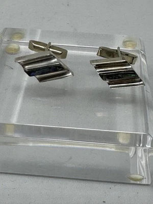 Vintage abalone shell sterling silver cufflinks Taxco Mexico - Image 1 of 4