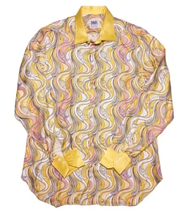 DAN ROMA Made Italy Long Sleeve Shirt 100% Silk Psychedelic Disco ~ 15.5-16 35 - Picture 1 of 10