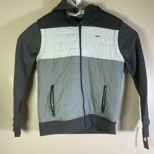 Tony Hawk Hoodie Puffy Quilt Jacket Men Medium Gray Black Colorblock Long Sleeve - Picture 1 of 11