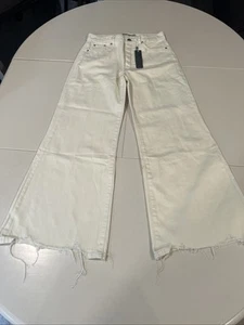 Jeans Tractr svasati gamba larga 2/26 bianco sporco orlo invecchiato vita alta retrò - Foto 1 di 11