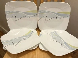 6 Corelle Square Harmony Plates 10.5” Dinner Plates FANTASTIC MINT COND - Picture 1 of 9