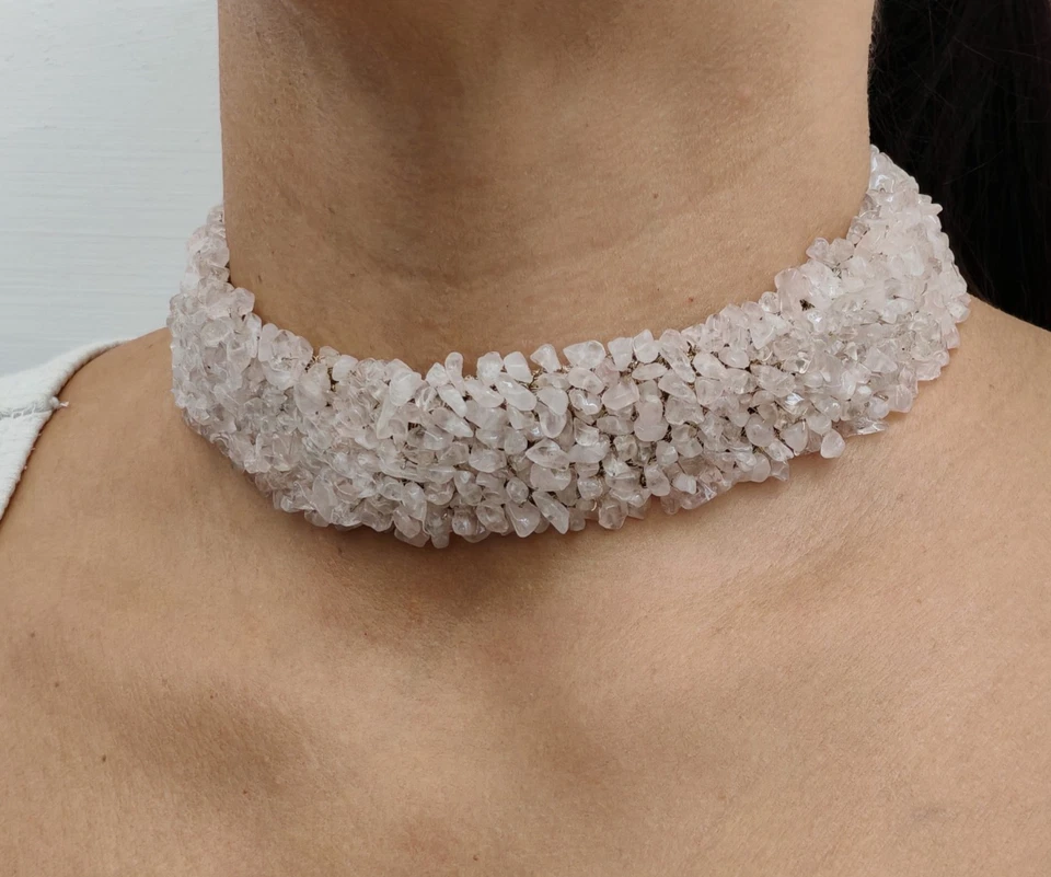 Collier Femme Or Jaune 18 Carats Colletto Quartz Rose Fait En Italie - Photo 1/4