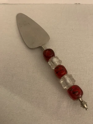  Pampered Chef red silver Beaded Stainless pie cake Server #2817 - Image 1 of 2