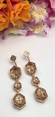 Pendientes colgantes Kendra Scott tono oro rosa 3 cristales octágonos hágalo usted mismo repuesto de colección. Foto 1 de 4