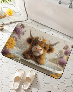 Divertida Alfombra de Baño Highland Vaca para Baño,Floral Lavable Cubierta Alfombra de Piso Carpa... - Imagen 1 de 7
