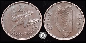 [#174] - Ireland | 1941 | Irish 1/4d | Farthing | Woodcock | KM.9 | AU - Bild 1 von 1