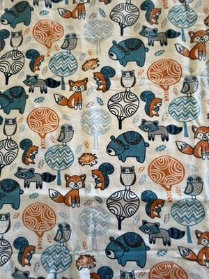 Fox Bear Racoon Flannel Fabric JoAnn’s Light Beige White Background 1 1/2 Yards - Image 1 of 4