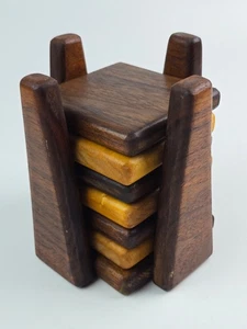 Vintage Mid-Century Hand made Wooden drink coaster set stacking towers - Picture 1 of 14