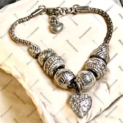 Love Heart White Crystal Charm Bracelet NWT 7.5” - Image 1 of 4