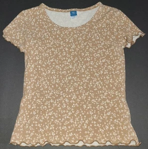 Girls Medium 8 fitted brown floral rib-knit lettuce trim top shirt Old Navy - Picture 1 of 7