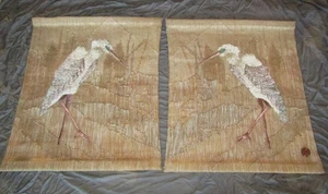 VINTAGE DON FREEDMAN REIHER VOGEL JUTE/SEIDE WANDTEPPICHE PAAR (1989) 28" x 23" - Bild 1 von 7