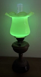 Vintage Veritas German Made Brass Oil Lamp Uranium Custard Glass Shade Chimney - Picture 1 of 24