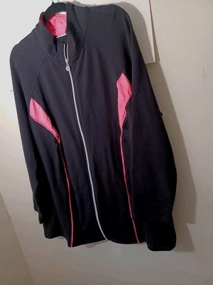 Chaqueta sudadera Catherines para mujer 100 % algodón usada talla 2X bolsillos negros/rosados Foto 1 de 4