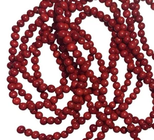 Vintage Cranberry rot Holzperlen Weihnachtsbaum Girlande 9' Landhaus - Bild 1 von 3