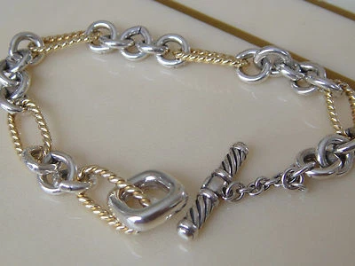 DAVID YURMAN 18K GOLD , STERLING SILVER FIGARO CHAIN BRACELET 7.5 inches - Image 1 of 2