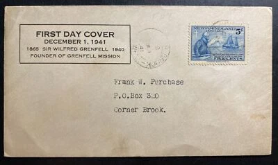 1941 Corner Brook Newfoundland First Day Cover FDC Wilfred Grenfell - Image 1 of 2