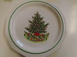 Pfaltzgraff Heritage Train Holiday Speiseteller Weihnachten weiß grün 10-seitig - Bild 1 von 2