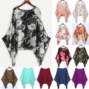 Lagenlook KAFTAN Ladies Batwing Sleeve Chiffon Tunic Tops Loose Floral Blouse - Picture 1 of 28