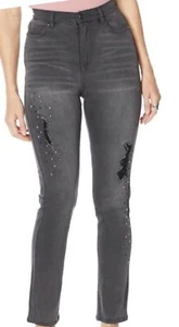 DG2 Diane Gilman Gray Destructed Stud Embellished Skinny Jean Size 24W Tall NWT - Picture 1 of 3