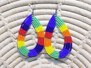 Pendientes arco iris lágrima masai africano tribal étnico boho hippie jetm1 - Imagen 1 de 2