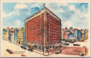 DAVENPORT, Iowa Postcard "HOTEL BLACKHAWK" Artist-Signed TED LEWY c1950s Unused - Afbeelding 1 van 2