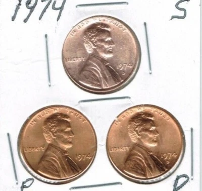 1974-D-P-S Three Uncirculated Lincoln Cent Coins! - Image 1 of 2