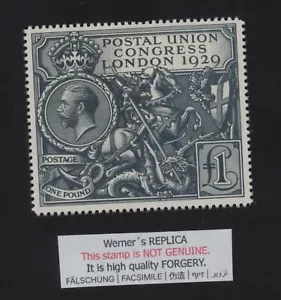 FORGERY - Werner's REPLICA of UK GB 1929 Congress UPU £1 black SG 438 - Afbeelding 1 van 1