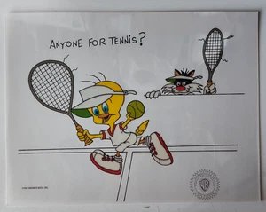 TWEETY BIRD SYLVESTER ANYONE FOR TENNIS WARNER BROS 1992 L.E. ANIMATION SERICEL - Picture 1 of 6