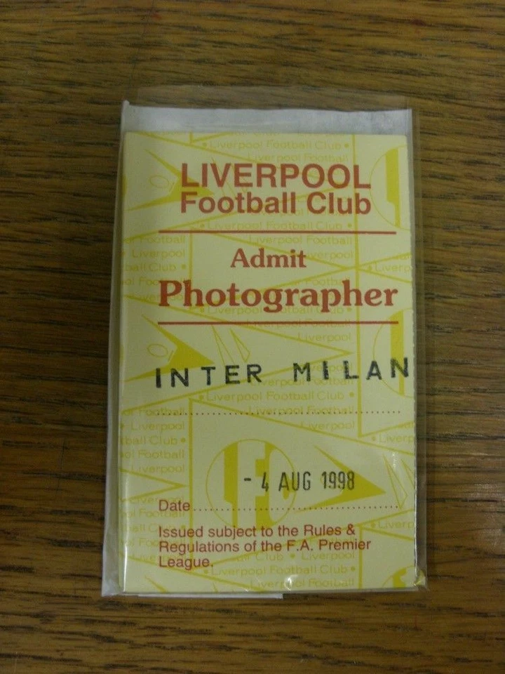 04/08/1998 Biglietto: Liverpool v Inter Milan [Amichevole - Pas Fotografo Ufficiale - Immagine 1 di 1