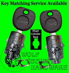 GMC Sierra Yukon Door Lock Key Cylinder Barrel Tumbler Pair Set 2 GMC Logo Keys  - Bild 1 von 2