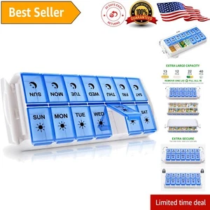 Extra Large Weekly Pill Organizer with 14 Compartments - AM PM Convenience - Picture 1 of 9