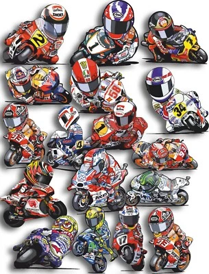 stars of moto  TT superbike GP cartoon decals stickers past and present day - Image 1 of 2
