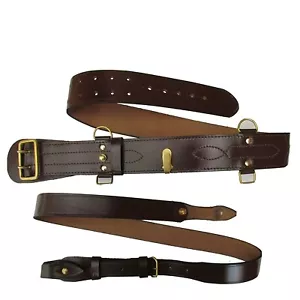 Sam Browne Belt + Shoulder Strap Brown Leather Brass Uniform Accessories army - Picture 1 of 3