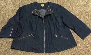 Ruby Rd Women’s 22W Blue Denim Zip Up Jacket Ramie Blend - Picture 1 of 4