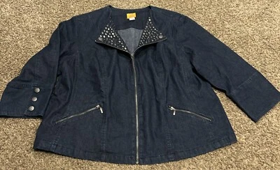 Ruby Rd Women’s 22W Blue Denim Zip Up Jacket Ramie Blend  - Image 1 of 4