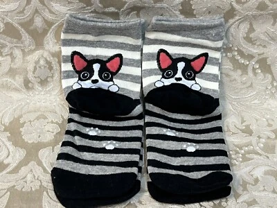 Lindo conjunto de 2 calcetines de moda con estampado de rayas de dibujos animados para mujer Foto 1 de 4