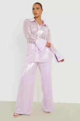 boohoo PANTALÓN ANCHO PIERNA / Lila / Talla 18 Foto 1 de 4