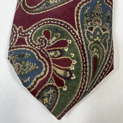 Corbata Claybrooke para hombre 3,5 pulgadas de ancho x largo 60 en seda borgoña verde oro Foto 1 de 4